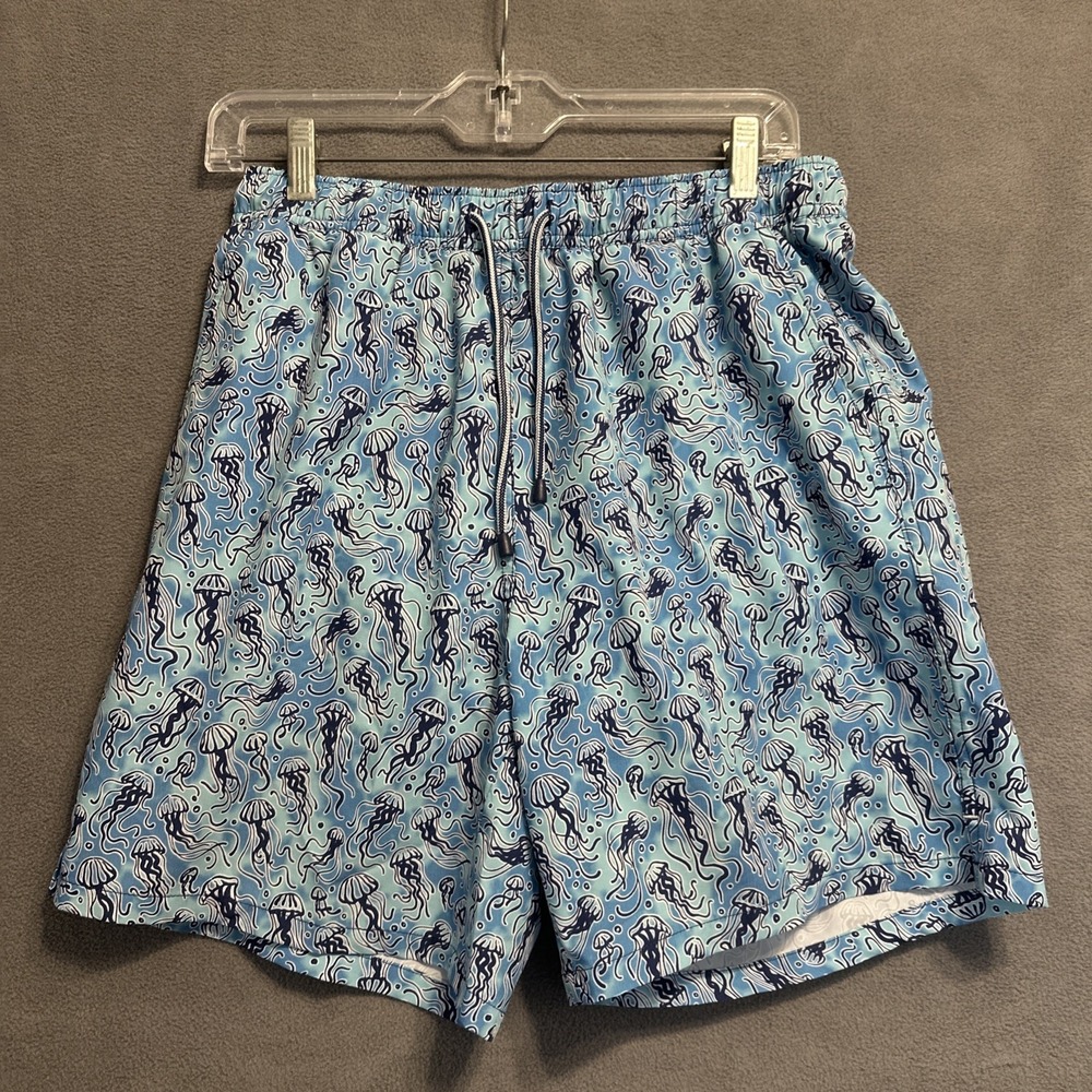 Peter Millar Swim Trunks Lined Jellyfish‎ Print AOP Mens Size M 7" Blue Beach